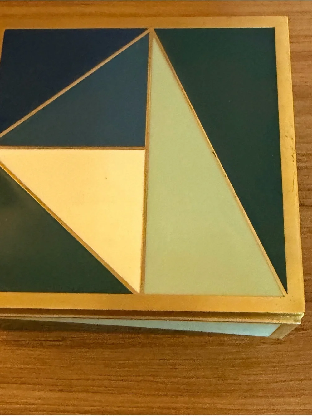 West Elm Enameled Brass Geometric Decorative Keepsake Box Small Cobalt / Sage